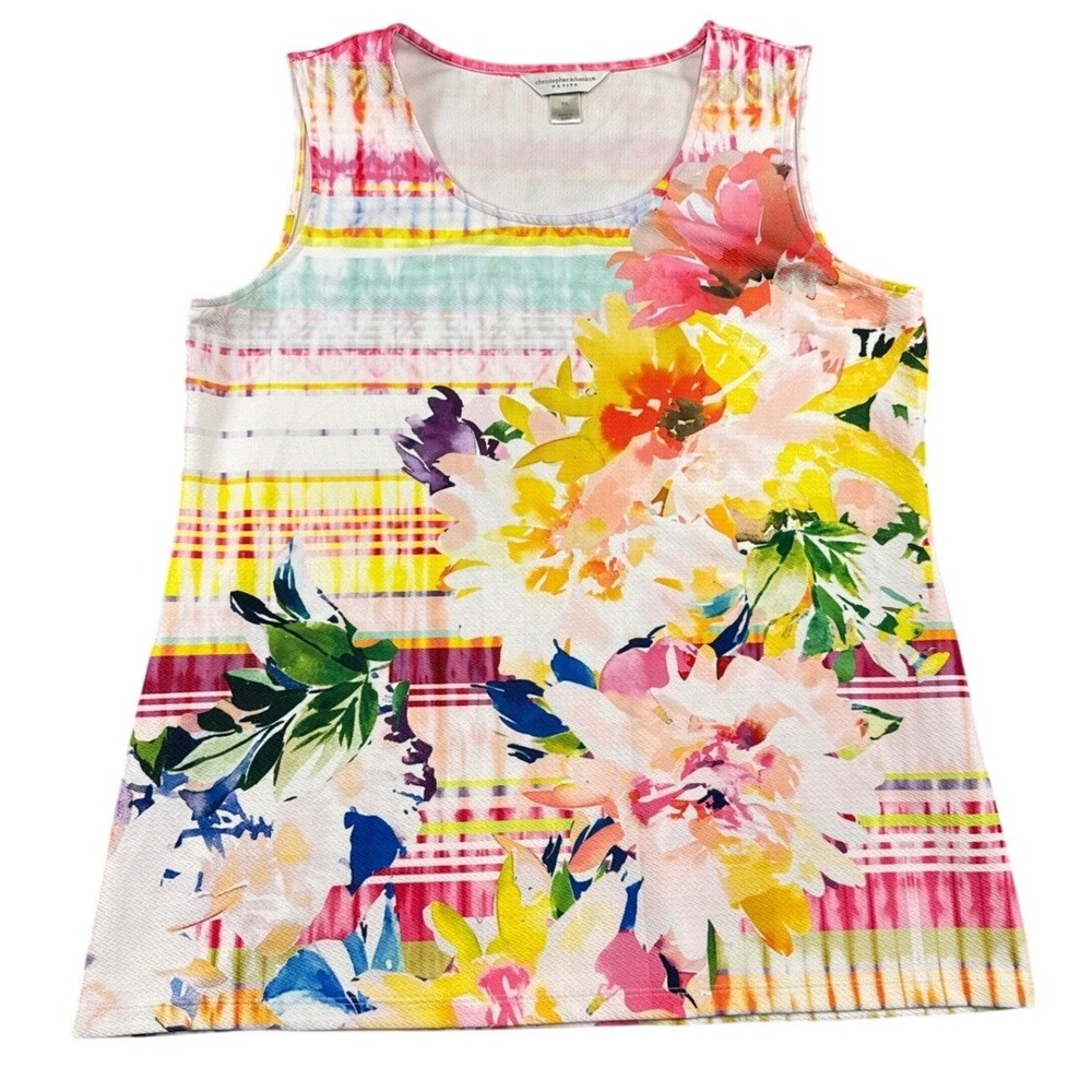 Christopher & Banks Petite Large Floral Striped Sleeveless Tank Top Multi Color